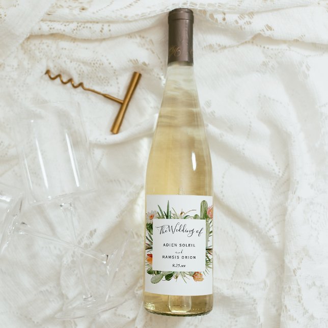 Rótulo De Garrafa De Cerveja Rótulo de Vinho de Casamento do Deserto Floral de  (Criador carregado)