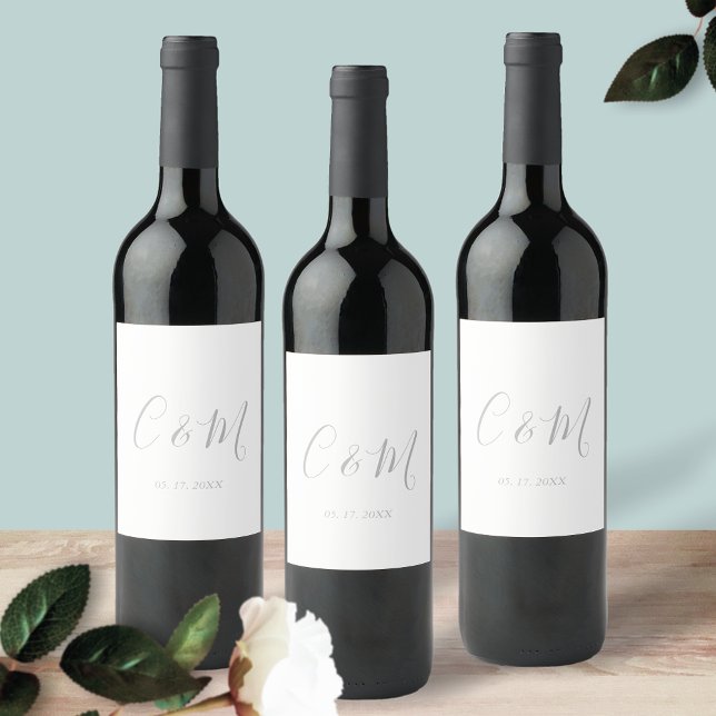 Rótulo De Garrafa De Cerveja Rótulo de Vinho de Casamento do Monograma de Prata (Criador carregado)
