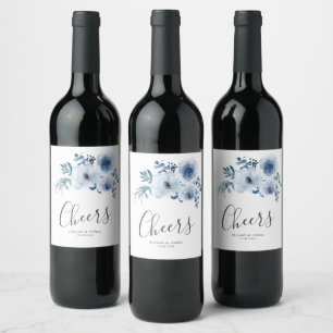 Rótulo De Garrafa De Cerveja rótulo de vinho de casamento floral azul empoeirad