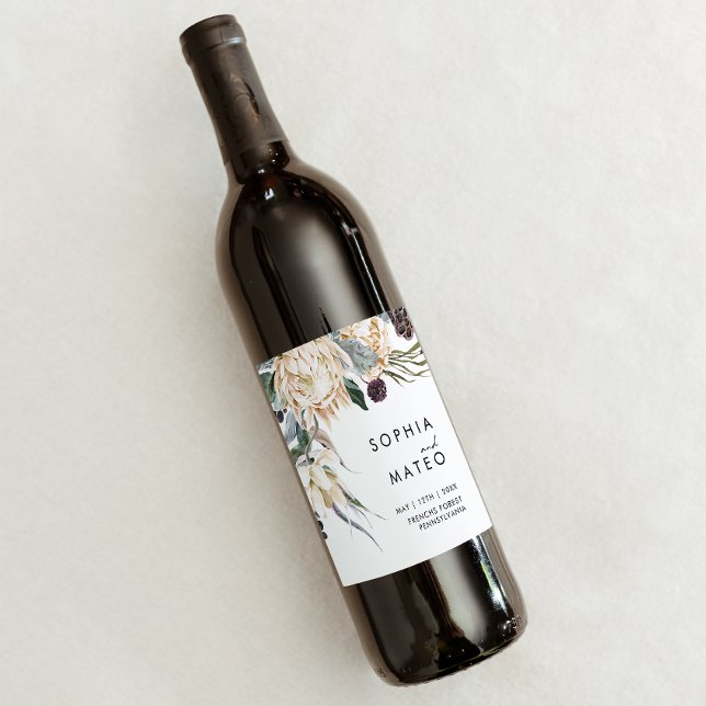 Rótulo De Garrafa De Cerveja Rótulo de Vinho de Casamento Floral Branco (Criador carregado)