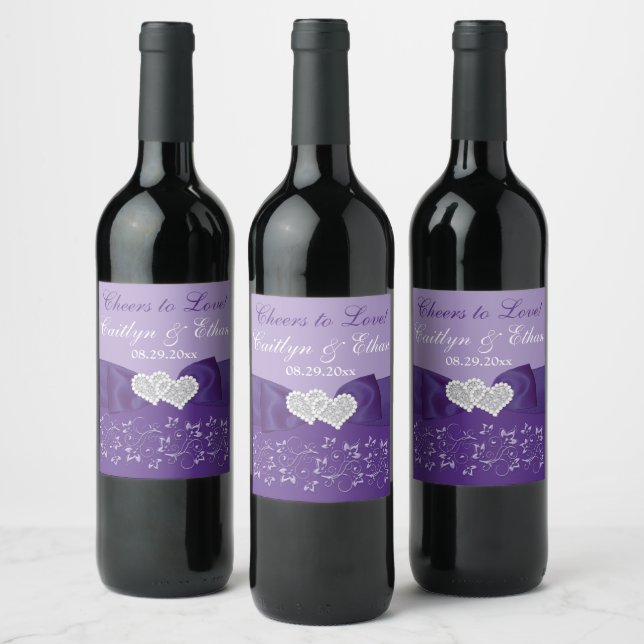 Rótulo De Garrafa De Cerveja Rótulo de Vinho de Casamento Floral Branco Roxo-AR (Garrafas)