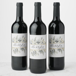 Rótulo De Garrafa De Cerveja Rótulo de Vinho de Cásamento Floral Cinza Boêmio