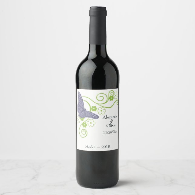 Rótulo De Garrafa De Cerveja Rótulo de Vinho de Casamento Floral da Borboleta P (Frente)