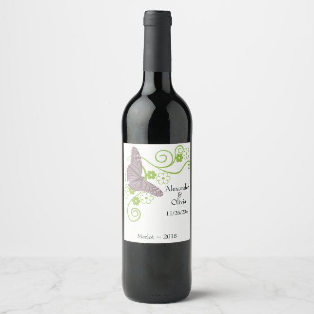 Rótulo De Garrafa De Cerveja Rótulo de Vinho de Casamento Floral da Borboleta R (Frente)