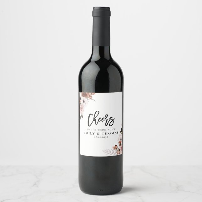 Rótulo De Garrafa De Cerveja Rótulo de Vinho de Casamento Floral da Seda (Frente)
