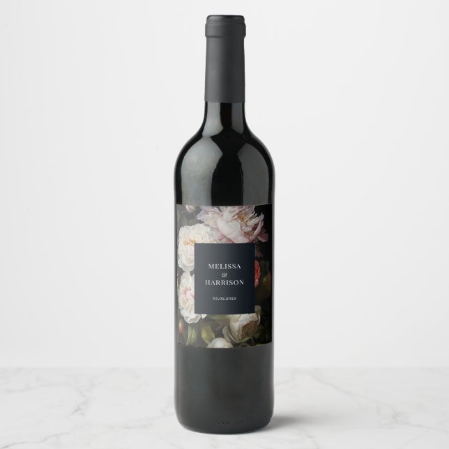 Rótulo De Garrafa De Cerveja Rótulo de Vinho de Casamento Floral de Moody Peony (Frente)