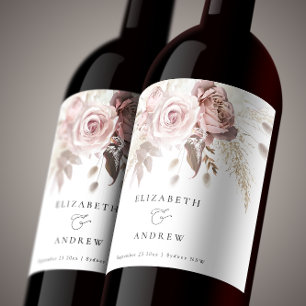 Rótulo De Garrafa De Cerveja Rótulo de Vinho de Casamento Floral de Rosa cor-de