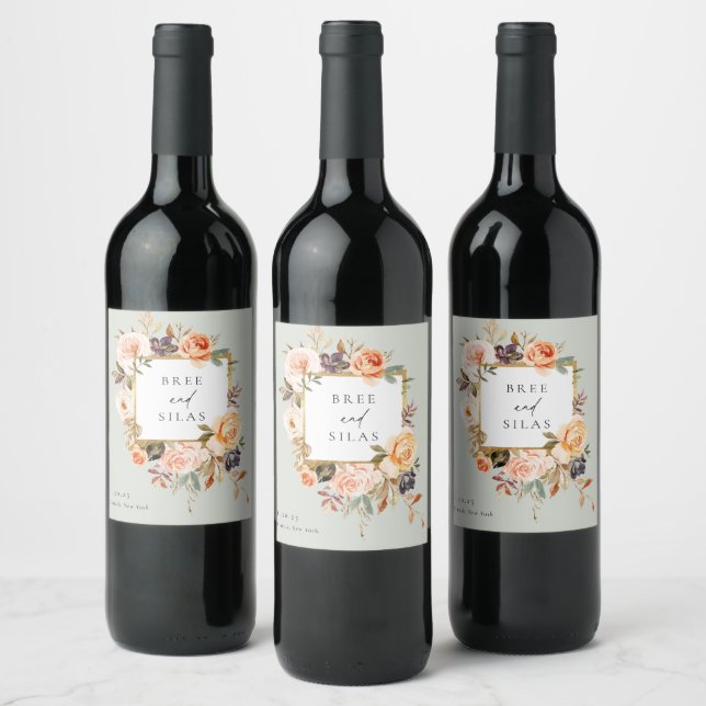 Rótulo De Garrafa De Cerveja Rótulo de Vinho de Casamento Floral Terrestre do O (Garrafas)