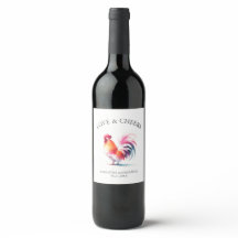 Rótulo de Vinho de Casamento Galo Aquarela