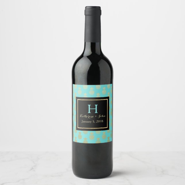Rótulo De Garrafa De Cerveja Rótulo de Vinho de Casamento Monograma de Ananás o (Frente)