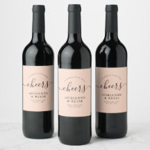 Rótulo de Vinho de Casamento Negro e Rosa Elegante