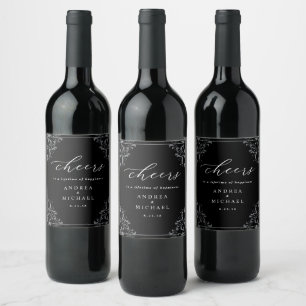Rótulo De Garrafa De Cerveja Rótulo de Vinho de Casamento Preto e Branco Elegan