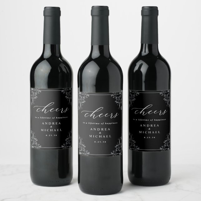 Rótulo De Garrafa De Cerveja Rótulo de Vinho de Casamento Preto e Branco Elegan (Garrafas)