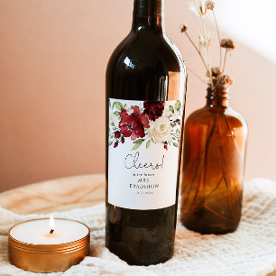 Rótulo De Garrafa De Cerveja rótulo de vinho de chuveiro de noiva floral vermel