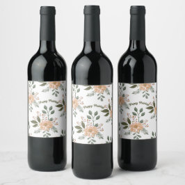Rótulo De Garrafa De Cerveja Rótulo de Vinho de Férias com Padrão Floral