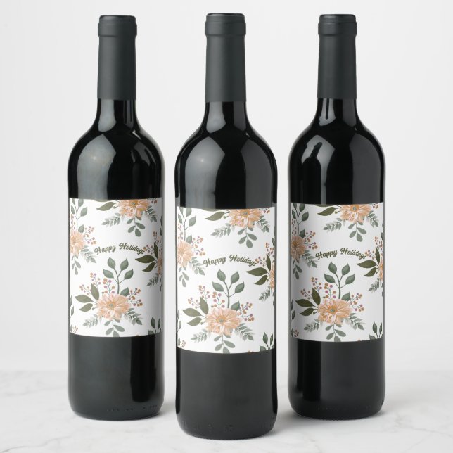 Rótulo De Garrafa De Cerveja Rótulo de Vinho de Férias com Padrão Floral (Garrafas)