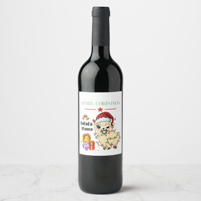 Rótulo De Garrafa De Cerveja Rótulo de Vinho de Llama de Natal (Frente)