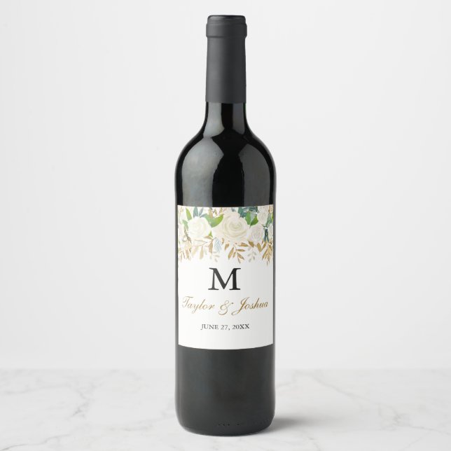 Rótulo De Garrafa De Cerveja Rótulo de Vinho de Monograma de Folha Floral Doura (Frente)