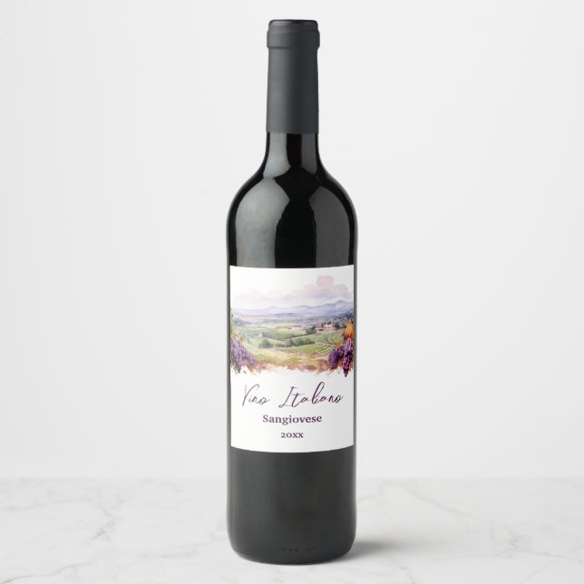 Rótulo De Garrafa De Cerveja Rótulo de Vinho de Vinhedo em Aquarela (Frente)