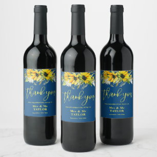 Rótulo De Garrafa De Cerveja Rótulo de Vinho do Casamento de Girassol Azul