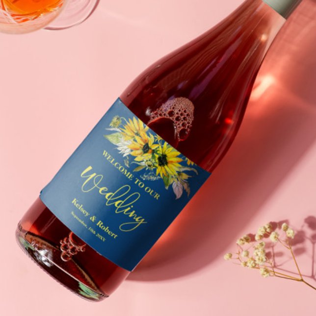 Rótulo De Garrafa De Cerveja Rótulo de Vinho do Casamento de Girassol Azul (Criador carregado)