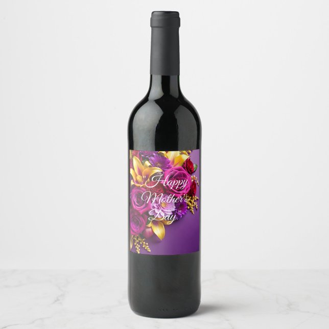 Rótulo De Garrafa De Cerveja Rótulo de Vinho do Dia das Mães Floral ("Mother's Day Wine Label")