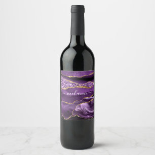 Rótulo De Garrafa De Cerveja Rótulo de Vinho Dourado Roxo com Nome Personalizad