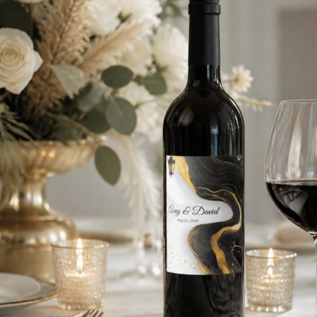 Rótulo De Garrafa De Cerveja Rótulo de vinho elegante preto e dourado (Criador carregado)