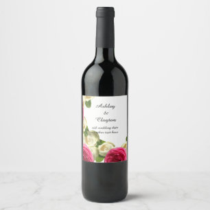 Rótulo De Garrafa De Cerveja Rótulo de Vinho Elegante Rosas Brancas e Rosadas
