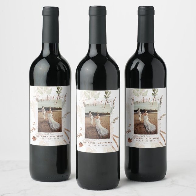 Rótulo De Garrafa De Cerveja Rótulo de Vinho Elegante Rústico Boho Pampas (Garrafas)