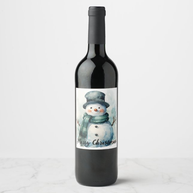 Rótulo De Garrafa De Cerveja 🎄 Rótulo de Vinho Festivo Snowman 🍷 (Frente)