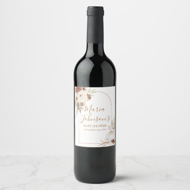 Rótulo De Garrafa De Cerveja Rótulo de Vinho Floral Abóbora Branca Arco Boho (Frente)