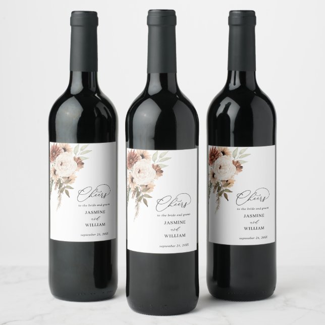 Rótulo De Garrafa De Cerveja Rótulo de Vinho Floral de Boho Neutro Russo 2 (Garrafas)