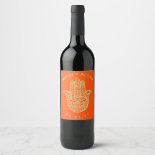 Rótulo De Garrafa De Cerveja Rótulo de Vinho Henna Hamsa Dourado de Casamento I