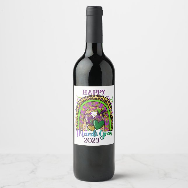 Rótulo De Garrafa De Cerveja Rótulo de vinho Mardi Gras Arco-íris (Frente)