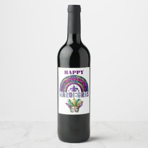 Rótulo De Garrafa De Cerveja Rótulo de Vinho Mardi Gras Arco-íris e Máscara
