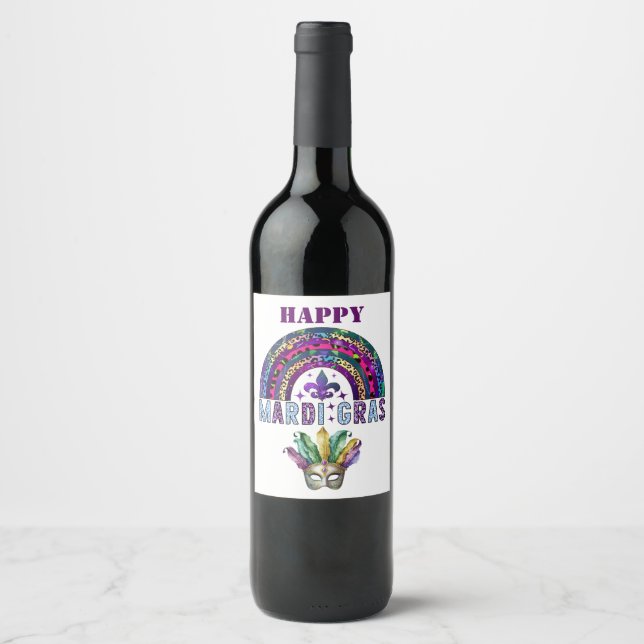 Rótulo De Garrafa De Cerveja Rótulo de Vinho Mardi Gras Arco-íris e Máscara (Frente)