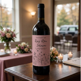 Rótulo De Garrafa De Cerveja Rótulo de Vinho Memorial Wildflower em Rosa Empoei