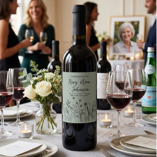 Rótulo De Garrafa De Cerveja Rótulo de Vinho Memorial Wildflower em Verde Sage