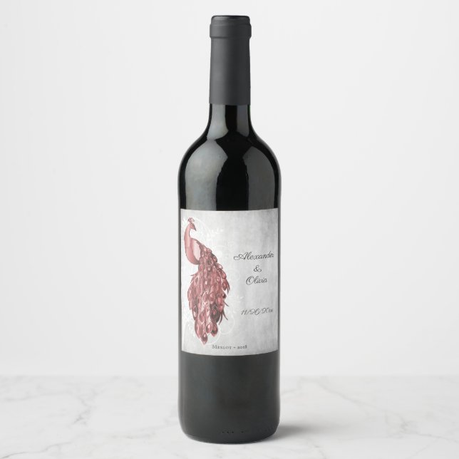 Rótulo De Garrafa De Cerveja Rótulo de Vinho para Casamento Pavão Vermelho (Frente)