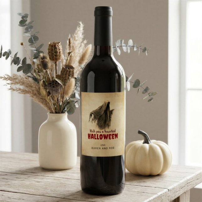 Rótulo De Garrafa De Cerveja Rótulo de Vinho Personalizado de Halloween Fantasm (Criador carregado)