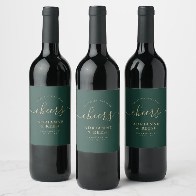 Rótulo De Garrafa De Cerveja Rótulo de Vinho Verde e Dourado Elegante Minimalis (Garrafas)