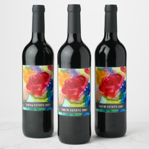 Rótulo De Garrafa De Cerveja rótulo do vinho abstrato floral de aquarela