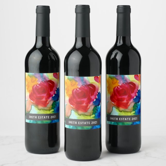 Rótulo De Garrafa De Cerveja rótulo do vinho abstrato floral de aquarela (Garrafas)