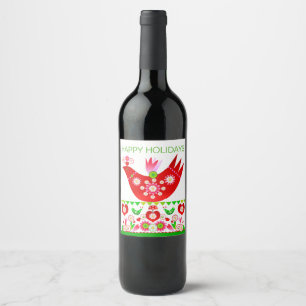 Rótulo De Garrafa De Cerveja Rótulo do Vinho das Aves Feriadas do Mod Scandi