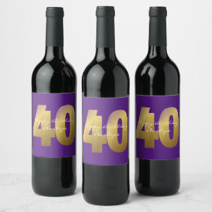 Rótulo De Garrafa De Cerveja Rótulo do vinho de aniversário de 40 anos roxo e