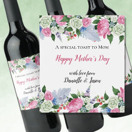 Rótulo De Garrafa De Cerveja Rótulo do Vinho do Dia de as mães de Aquarela Flor