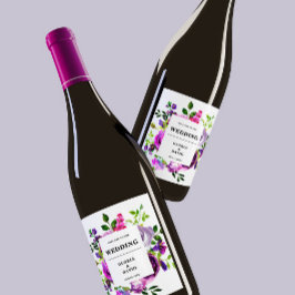 Rótulo De Garrafa De Cerveja Rótulo Romântico de Vinho de Casamento Floral Roxo