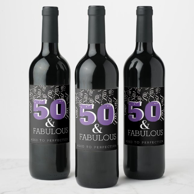 Rótulo De Garrafa De Cerveja Roxo 50 Fabuloso | Feliz 50.o aniversário (Garrafas)