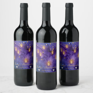 Rótulo De Garrafa De Cerveja Roxo e Azul Lanterna Brilho Quinceanera